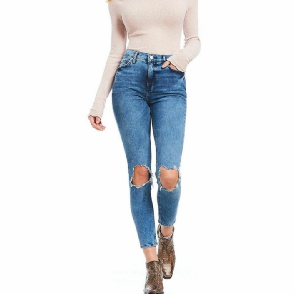 Free People High Rise Busted Knee Skinny